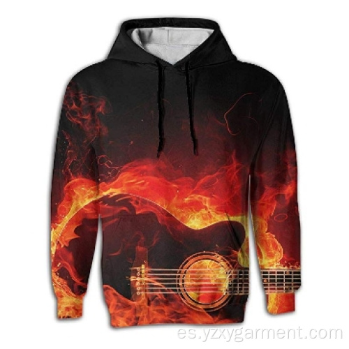 Sudadera con capucha con estampado 3D Guitar On Fire para hombre